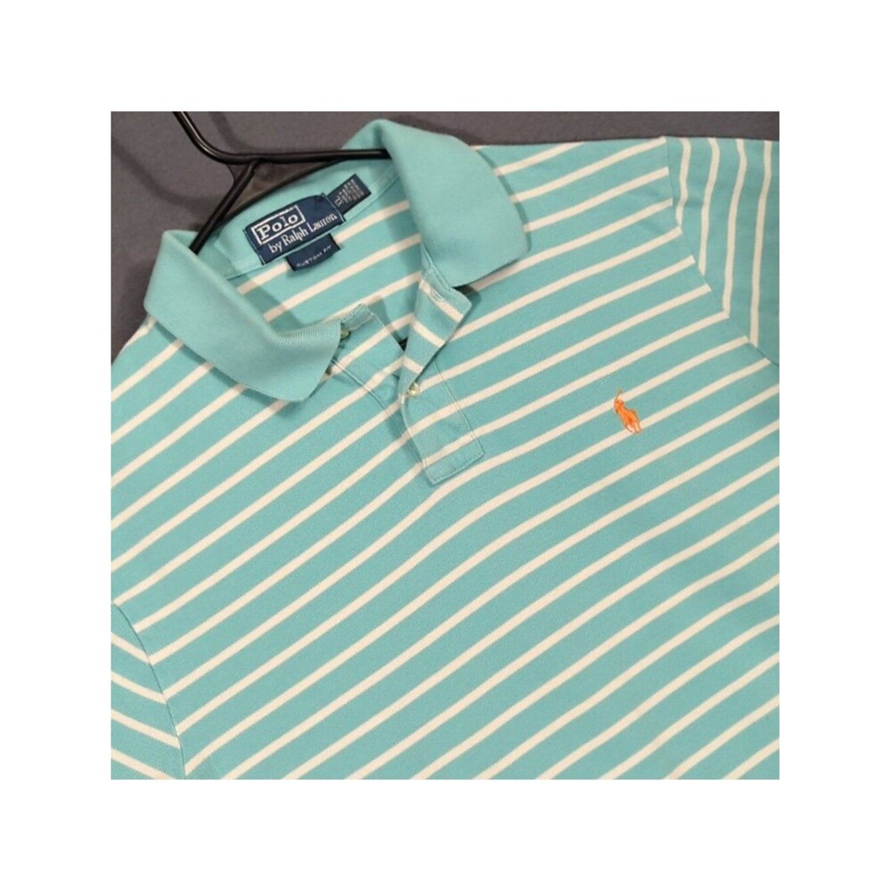 Polo Ralph Lauren Shirt Men's XL (Fits Like M) Blue Striped Short Sleeve Preppy